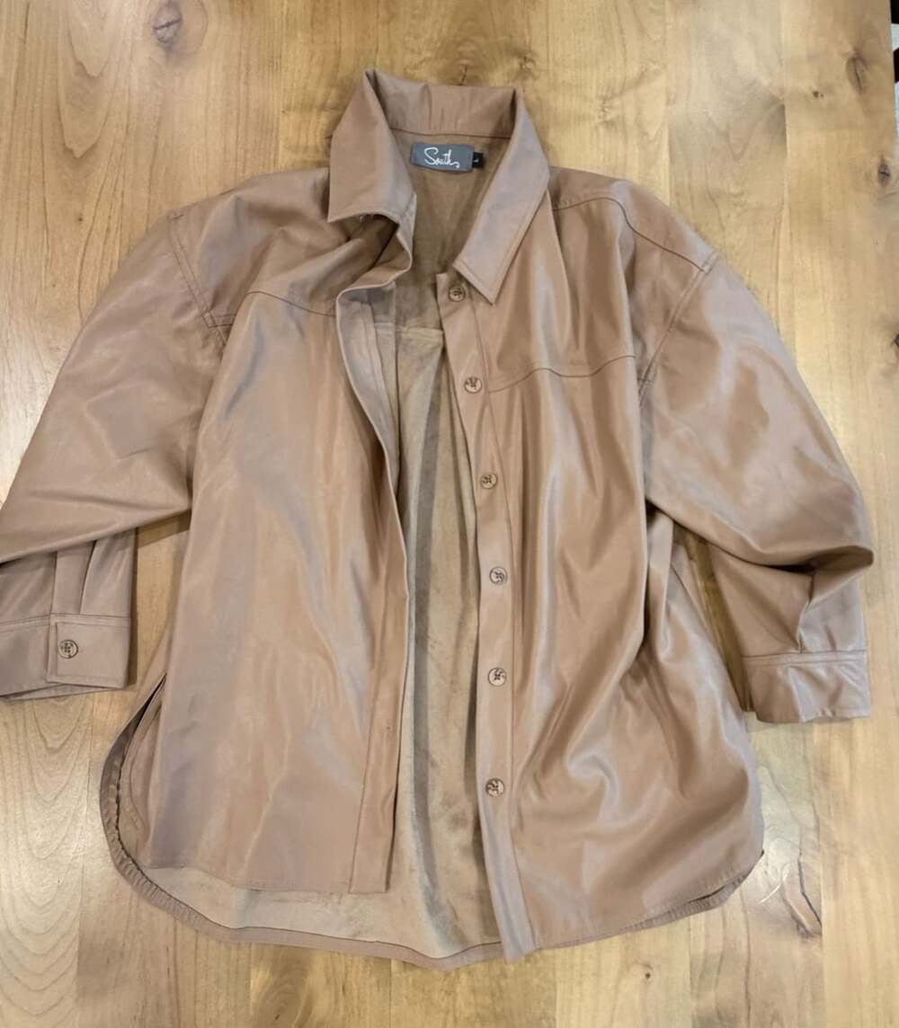 South Women's Faux Leather Button-Down Shirt Jacket Size L